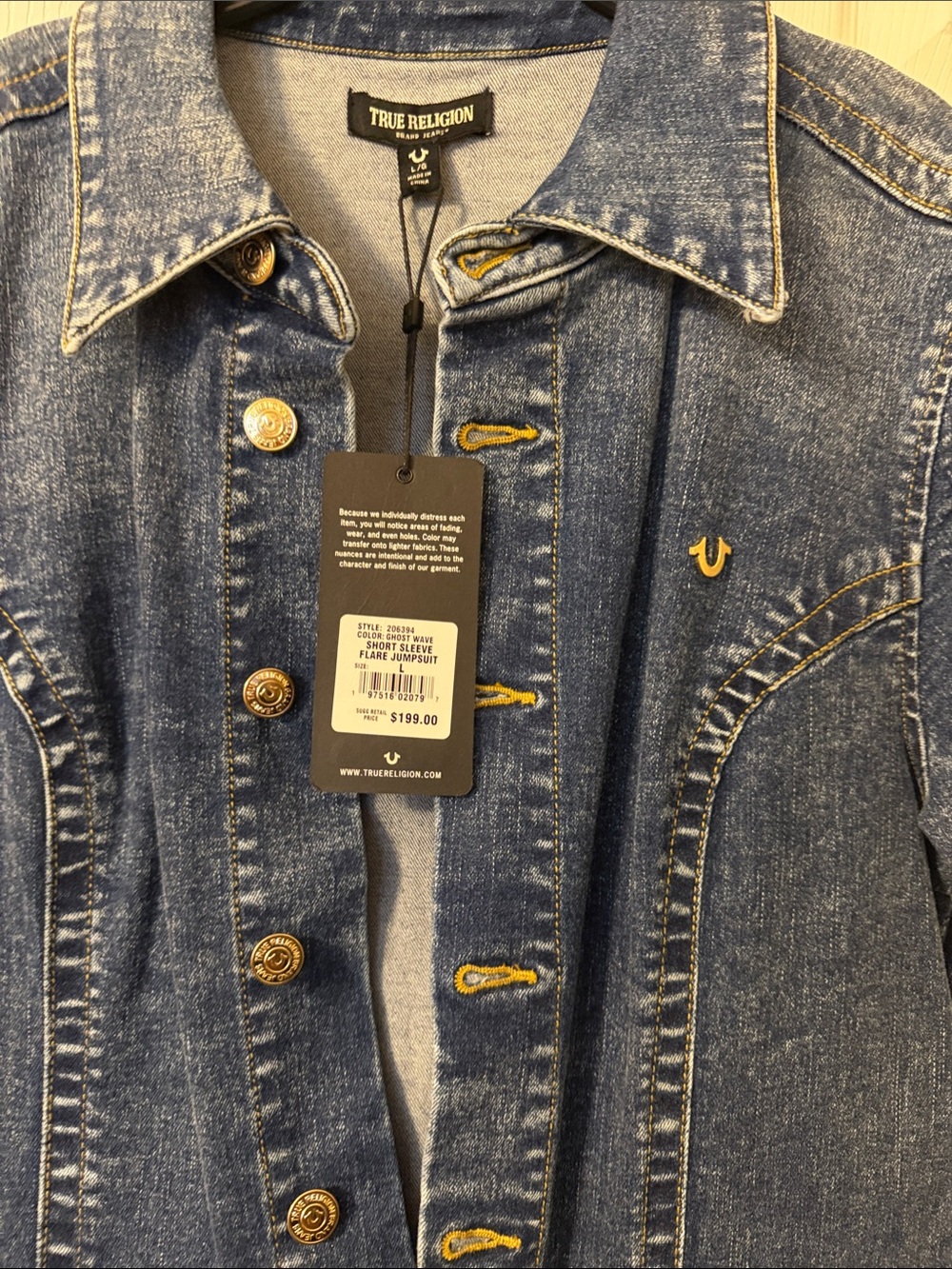 True Religion Blue Denim Jacket with Yellow Accents